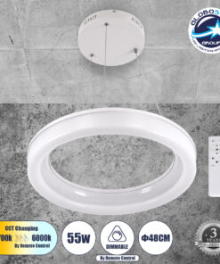 GloboStar® ARIANA 61038 Κρεμαστή Πλαφονιέρα Οροφής Κύκλος LED CCT 55W 6376lm 120° AC 220-240V – Εναλλαγή Φωτισμού μέσω Τηλεχειριστηρίου All In One Ψυχρό Λευκό 6000k+Φυσικό Λευκό 4500k+Θερμό Λευκό 2700k Dimmable Φ48cm – Λευκό – 3 Years Warranty