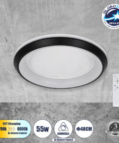 GloboStar® MELINA 61040 Πλαφονιέρα Οροφής Κύκλος LED CCT 55W 6376lm 120° AC 220-240V – Εναλλαγή Φωτισμού μέσω Τηλεχειριστηρίου All In One Ψυχρό Λευκό 6000k+Φυσικό Λευκό 4500k+Θερμό Λευκό 2700k Dimmable Φ48cm – Μαύρο – 3 Years Warranty