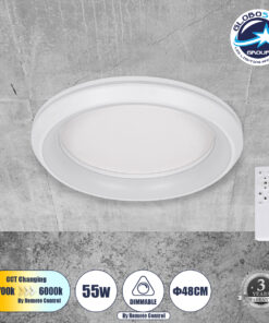 GloboStar® MELINA 61041 Πλαφονιέρα Οροφής Κύκλος LED CCT 55W 6376lm 120° AC 220-240V – Εναλλαγή Φωτισμού μέσω Τηλεχειριστηρίου All In One Ψυχρό Λευκό 6000k+Φυσικό Λευκό 4500k+Θερμό Λευκό 2700k Dimmable Φ48cm – Λευκό – 3 Years Warranty