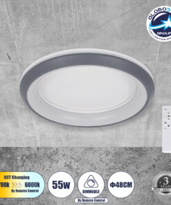 GloboStar® MELINA 61042 Πλαφονιέρα Οροφής Κύκλος LED CCT 55W 6376lm 120° AC 220-240V – Εναλλαγή Φωτισμού μέσω Τηλεχειριστηρίου All In One Ψυχρό Λευκό 6000k+Φυσικό Λευκό 4500k+Θερμό Λευκό 2700k Dimmable Φ48cm – Ανθρακί – 3 Years Warranty
