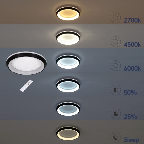 GloboStar® MELINA 61042 Πλαφονιέρα Οροφής Κύκλος LED CCT 55W 6376lm 120° AC 220-240V – Εναλλαγή Φωτισμού μέσω Τηλεχειριστηρίου All In One Ψυχρό Λευκό 6000k+Φυσικό Λευκό 4500k+Θερμό Λευκό 2700k Dimmable Φ48cm – Ανθρακί – 3 Years Warranty