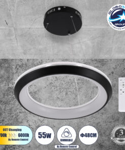 GloboStar® MELINA 61043 Κρεμαστή Πλαφονιέρα Οροφής Κύκλος LED CCT 55W 6376lm 120° AC 220-240V – Εναλλαγή Φωτισμού μέσω Τηλεχειριστηρίου All In One Ψυχρό Λευκό 6000k+Φυσικό Λευκό 4500k+Θερμό Λευκό 2700k Dimmable Φ48cm – Μαύρο – 3 Years Warranty