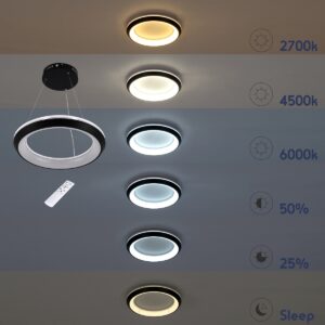 GloboStar® MELINA 61043 Κρεμαστή Πλαφονιέρα Οροφής Κύκλος LED CCT 55W 6376lm 120° AC 220-240V – Εναλλαγή Φωτισμού μέσω Τηλεχειριστηρίου All In One Ψυχρό Λευκό 6000k+Φυσικό Λευκό 4500k+Θερμό Λευκό 2700k Dimmable Φ48cm – Μαύρο – 3 Years Warranty