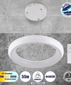 GloboStar® MELINA 61044 Κρεμαστή Πλαφονιέρα Οροφής Κύκλος LED CCT 55W 6376lm 120° AC 220-240V – Εναλλαγή Φωτισμού μέσω Τηλεχειριστηρίου All In One Ψυχρό Λευκό 6000k+Φυσικό Λευκό 4500k+Θερμό Λευκό 2700k Dimmable Φ48cm – Λευκό – 3 Years Warranty