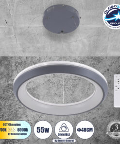 GloboStar® MELINA 61045 Κρεμαστή Πλαφονιέρα Οροφής Κύκλος LED CCT 55W 6376lm 120° AC 220-240V – Εναλλαγή Φωτισμού μέσω Τηλεχειριστηρίου All In One Ψυχρό Λευκό 6000k+Φυσικό Λευκό 4500k+Θερμό Λευκό 2700k Dimmable Φ48cm – Ανθρακί – 3 Years Warranty