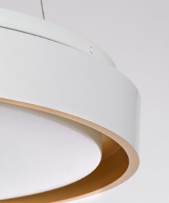 GloboStar® BARCHETTA 61048-P Κρεμαστή Πλαφονιέρα Οροφής LED CCT 72W 8306lm 120° AC 220-240V – Εναλλαγή Φωτισμού μέσω Τηλεχειριστηρίου All In One Ψυχρό 6000k+Φυσικό 4500k+Θερμό 2700k Dimmable Φ48cm – Λευκό με Χρυσό – 3 Years Warranty