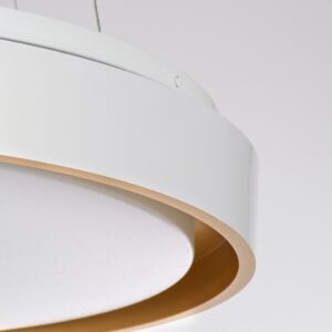 GloboStar® BARCHETTA 61048-P Κρεμαστή Πλαφονιέρα Οροφής LED CCT 72W 8306lm 120° AC 220-240V – Εναλλαγή Φωτισμού μέσω Τηλεχειριστηρίου All In One Ψυχρό 6000k+Φυσικό 4500k+Θερμό 2700k Dimmable Φ48cm – Λευκό με Χρυσό – 3 Years Warranty