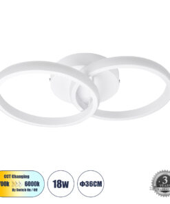 GloboStar® CORA 61059 Φωτιστικό Οροφής Design LED CCT 18W 2160lm 300° AC 220-240V – Εναλλαγή Φωτισμού μέσω Διακόπτη On/Off All In One Ψυχρό 6000k+Φυσικό 4500k+Θερμό 2700k Μ36 x Π20.5 x Υ7cm – Λευκό