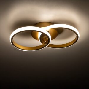 GloboStar® CORA 61060 Φωτιστικό Οροφής Design LED CCT 18W 2160lm 300° AC 220-240V – Εναλλαγή Φωτισμού μέσω Διακόπτη On/Off All In One Ψυχρό 6000k+Φυσικό 4500k+Θερμό 2700k Μ36 x Π20.5 x Υ7cm – Χρυσό Βούρτσας
