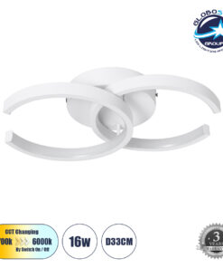 GloboStar® EVA 61068 Φωτιστικό Οροφής Design LED CCT 16W 1920lm 300° AC 220-240V – Εναλλαγή Φωτισμού μέσω Διακόπτη On/Off All In One Ψυχρό 6000k+Φυσικό 4500k+Θερμό 2700k Μ33 x Π21 x Υ7cm – Λευκό