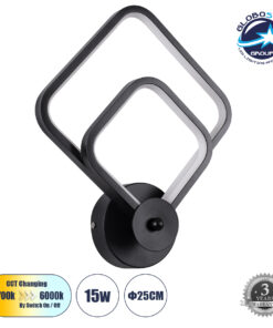 GloboStar® ANNA 61085 Φωτιστικό Τοίχου – Απλίκα Design LED CCT 15W 1800lm 300° AC 220-240V – Εναλλαγή Φωτισμού μέσω Διακόπτη On/Off All In One Ψυχρό 6000k+Φυσικό 4500k+Θερμό 2700k Μ25 x Π8 x Υ30cm – Μαύρο