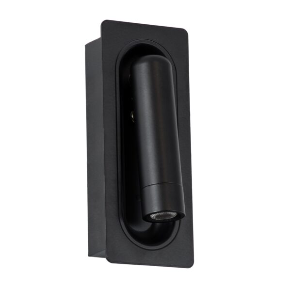 GloboStar® MANHATTAN 61097 Μοντέρνο Χωνευτό Φωτιστικό Τοίχου – Απλίκα Ξενοδοχείου Bed Side LED 3W 405lm 36° AC 220-240V – Reading Light – Μ7 x Π7 x Υ17cm – Φυσικό Λευκό 4500K – Μαύρο