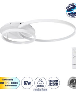 GloboStar® NEMESIS 61106 Φωτιστικό Οροφής Δαχτυλίδι-Κύκλος LED CCT 67W 7573lm 360° AC 220-240V – Εναλλαγή Φωτισμού μέσω Τηλεχειριστηρίου All In One Ψυχρό 6000k+Φυσικό 4500k+Θερμό 2700k Dimmable Φ25+45cm+BackLight – Λευκό – 3 Years Warranty