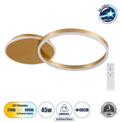 GloboStar® VENOM 61119 Φωτιστικό Οροφής Δαχτυλίδι-Κύκλος LED CCT 45W 5445lm 360° AC 220-240V – Εναλλαγή Φωτισμού μέσω Τηλεχειριστηρίου All In One Ψυχρό 6000k+Φυσικό 4500k+Θερμό 2700k Dimmable Φ40cm+BackLight – Χρυσό Βούρτσας – 3 Years Warranty