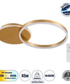 GloboStar® VENOM 61119 Φωτιστικό Οροφής Δαχτυλίδι-Κύκλος LED CCT 45W 5445lm 360° AC 220-240V – Εναλλαγή Φωτισμού μέσω Τηλεχειριστηρίου All In One Ψυχρό 6000k+Φυσικό 4500k+Θερμό 2700k Dimmable Φ40cm+BackLight – Χρυσό Βούρτσας – 3 Years Warranty
