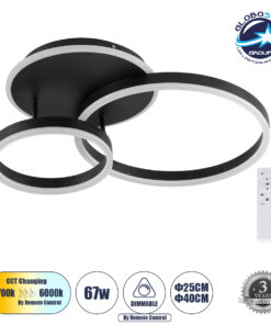 GloboStar® VENOM 61120 Φωτιστικό Οροφής Δαχτυλίδι-Κύκλος LED CCT 67W 8107lm 360° AC 220-240V – Εναλλαγή Φωτισμού μέσω Τηλεχειριστηρίου All In One Ψυχρό 6000k+Φυσικό 4500k+Θερμό 2700k Dimmable Φ25+40cm+BackLight – Μαύρο – 3 Years Warranty
