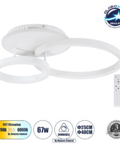 GloboStar® VENOM 61121 Φωτιστικό Οροφής Δαχτυλίδι-Κύκλος LED CCT 67W 8107lm 360° AC 220-240V – Εναλλαγή Φωτισμού μέσω Τηλεχειριστηρίου All In One Ψυχρό 6000k+Φυσικό 4500k+Θερμό 2700k Dimmable Φ25+40cm+BackLight – Λευκό – 3 Years Warranty