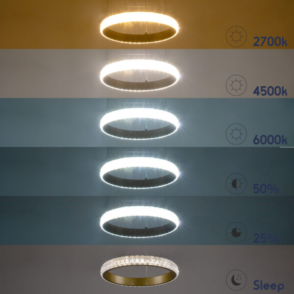 GloboStar® DIAMOND 61131 Κρεμαστό Φωτιστικό Δαχτυλίδι-Κύκλος LED CCT 45W 5230lm 360° AC 220-240V – Εναλλαγή Φωτισμού μέσω Τηλεχειριστηρίου All In One Ψυχρό 6000k+Φυσικό 4500k+Θερμό 2700k Dimmable Φ60cm – Χρυσό Βούρτσας – 3 Years Warranty