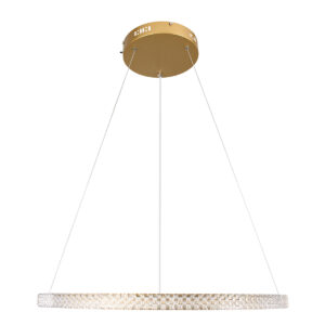 GloboStar® DIAMOND 61131 Κρεμαστό Φωτιστικό Δαχτυλίδι-Κύκλος LED CCT 45W 5230lm 360° AC 220-240V – Εναλλαγή Φωτισμού μέσω Τηλεχειριστηρίου All In One Ψυχρό 6000k+Φυσικό 4500k+Θερμό 2700k Dimmable Φ60cm – Χρυσό Βούρτσας – 3 Years Warranty