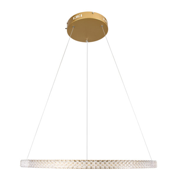 GloboStar® DIAMOND 61131 Κρεμαστό Φωτιστικό Δαχτυλίδι-Κύκλος LED CCT 45W 5230lm 360° AC 220-240V – Εναλλαγή Φωτισμού μέσω Τηλεχειριστηρίου All In One Ψυχρό 6000k+Φυσικό 4500k+Θερμό 2700k Dimmable Φ60cm – Χρυσό Βούρτσας – 3 Years Warranty