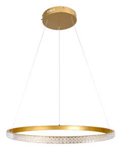 GloboStar® DIAMOND 61131 Κρεμαστό Φωτιστικό Δαχτυλίδι-Κύκλος LED CCT 45W 5230lm 360° AC 220-240V – Εναλλαγή Φωτισμού μέσω Τηλεχειριστηρίου All In One Ψυχρό 6000k+Φυσικό 4500k+Θερμό 2700k Dimmable Φ60cm – Χρυσό Βούρτσας – 3 Years Warranty