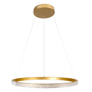 GloboStar® DIAMOND 61131 Κρεμαστό Φωτιστικό Δαχτυλίδι-Κύκλος LED CCT 45W 5230lm 360° AC 220-240V – Εναλλαγή Φωτισμού μέσω Τηλεχειριστηρίου All In One Ψυχρό 6000k+Φυσικό 4500k+Θερμό 2700k Dimmable Φ60cm – Χρυσό Βούρτσας – 3 Years Warranty