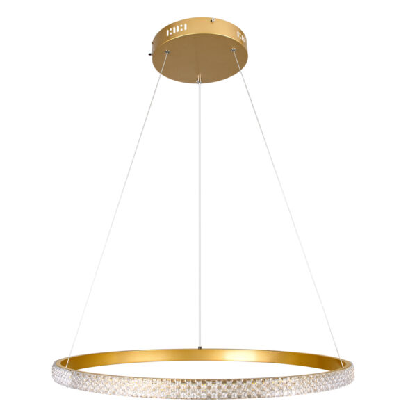 GloboStar® DIAMOND 61131 Κρεμαστό Φωτιστικό Δαχτυλίδι-Κύκλος LED CCT 45W 5230lm 360° AC 220-240V – Εναλλαγή Φωτισμού μέσω Τηλεχειριστηρίου All In One Ψυχρό 6000k+Φυσικό 4500k+Θερμό 2700k Dimmable Φ60cm – Χρυσό Βούρτσας – 3 Years Warranty