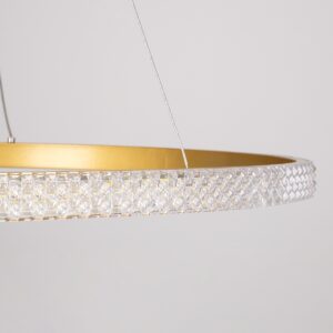 GloboStar® DIAMOND 61133 Κρεμαστό Φωτιστικό Δαχτυλίδι-Κύκλος LED CCT 67W 7689lm 360° AC 220-240V – Εναλλαγή Φωτισμού μέσω Τηλεχειριστηρίου All In One Ψυχρό 6000k+Φυσικό 4500k+Θερμό 2700k Dimmable Φ80cm – Χρυσό Βούρτσας – 3 Years Warranty