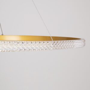 GloboStar® DIAMOND 61135 Κρεμαστό Φωτιστικό Δαχτυλίδι-Κύκλος LED CCT 75W 8743lm 360° AC 220-240V – Εναλλαγή Φωτισμού μέσω Τηλεχειριστηρίου All In One Ψυχρό 6000k+Φυσικό 4500k+Θερμό 2700k Dimmable Φ100cm – Χρυσό Βούρτσας – 3 Years Warranty