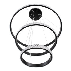 GloboStar® DIAMOND TRIO 61136 Κρεμαστό Φωτιστικό Δαχτυλίδι-Κύκλος LED CCT 100W 12123lm 360° AC 220-240V – Εναλλαγή Φωτισμού μέσω Τηλεχειριστηρίου All In One Ψυχρό 6000k+Φυσικό 4500k+Θερμό 2700k Dimmable Φ25+40+60cm – Μαύρο – 3 Years Warranty