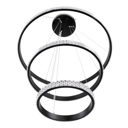 GloboStar® DIAMOND TRIO 61136 Κρεμαστό Φωτιστικό Δαχτυλίδι-Κύκλος LED CCT 100W 12123lm 360° AC 220-240V – Εναλλαγή Φωτισμού μέσω Τηλεχειριστηρίου All In One Ψυχρό 6000k+Φυσικό 4500k+Θερμό 2700k Dimmable Φ25+40+60cm – Μαύρο – 3 Years Warranty