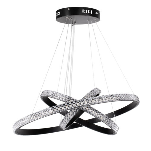 GloboStar® DIAMOND TRIO 61136 Κρεμαστό Φωτιστικό Δαχτυλίδι-Κύκλος LED CCT 100W 12123lm 360° AC 220-240V – Εναλλαγή Φωτισμού μέσω Τηλεχειριστηρίου All In One Ψυχρό 6000k+Φυσικό 4500k+Θερμό 2700k Dimmable Φ25+40+60cm – Μαύρο – 3 Years Warranty