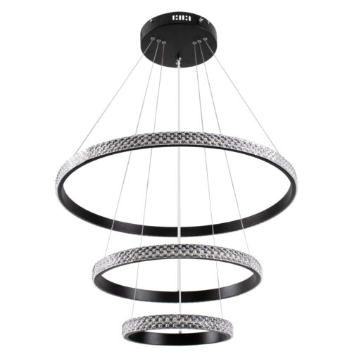GloboStar® DIAMOND TRIO 61136-DECO Κρεμαστό Φωτιστικό Δαχτυλίδι-Κύκλος LED CCT 100W 12123lm 360° AC 220-240V – Εναλλαγή Φωτισμού μέσω Τηλεχειριστηρίου All In One Ψυχρό 6000k+Φυσικό 4500k+Θερμό 2700k Dimmable Φ25+40+60cm – Μαύρο – 3 Years Warranty
