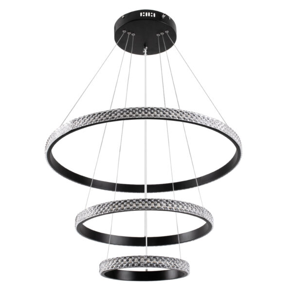 GloboStar® DIAMOND TRIO 61136-DECO Κρεμαστό Φωτιστικό Δαχτυλίδι-Κύκλος LED CCT 100W 12123lm 360° AC 220-240V – Εναλλαγή Φωτισμού μέσω Τηλεχειριστηρίου All In One Ψυχρό 6000k+Φυσικό 4500k+Θερμό 2700k Dimmable Φ25+40+60cm – Μαύρο – 3 Years Warranty