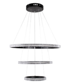 GloboStar® DIAMOND TRIO 61136-DECO Κρεμαστό Φωτιστικό Δαχτυλίδι-Κύκλος LED CCT 100W 12123lm 360° AC 220-240V – Εναλλαγή Φωτισμού μέσω Τηλεχειριστηρίου All In One Ψυχρό 6000k+Φυσικό 4500k+Θερμό 2700k Dimmable Φ25+40+60cm – Μαύρο – 3 Years Warranty