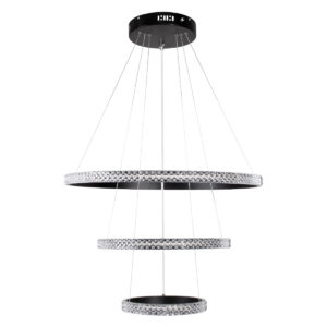 GloboStar® DIAMOND TRIO 61136-DECO Κρεμαστό Φωτιστικό Δαχτυλίδι-Κύκλος LED CCT 100W 12123lm 360° AC 220-240V – Εναλλαγή Φωτισμού μέσω Τηλεχειριστηρίου All In One Ψυχρό 6000k+Φυσικό 4500k+Θερμό 2700k Dimmable Φ25+40+60cm – Μαύρο – 3 Years Warranty