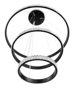 GloboStar® DIAMOND TRIO 61136-DECO Κρεμαστό Φωτιστικό Δαχτυλίδι-Κύκλος LED CCT 100W 12123lm 360° AC 220-240V – Εναλλαγή Φωτισμού μέσω Τηλεχειριστηρίου All In One Ψυχρό 6000k+Φυσικό 4500k+Θερμό 2700k Dimmable Φ25+40+60cm – Μαύρο – 3 Years Warranty