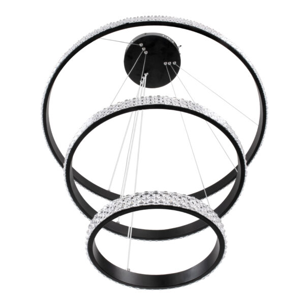GloboStar® DIAMOND TRIO 61136-DECO Κρεμαστό Φωτιστικό Δαχτυλίδι-Κύκλος LED CCT 100W 12123lm 360° AC 220-240V – Εναλλαγή Φωτισμού μέσω Τηλεχειριστηρίου All In One Ψυχρό 6000k+Φυσικό 4500k+Θερμό 2700k Dimmable Φ25+40+60cm – Μαύρο – 3 Years Warranty