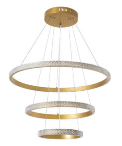 GloboStar® DIAMOND TRIO 61137 Κρεμαστό Φωτιστικό Δαχτυλίδι-Κύκλος LED CCT 100W 12123lm 360° AC 220-240V – Εναλλαγή Φωτισμού μέσω Τηλεχειριστηρίου All In One Ψυχρό 6000k+Φυσικό 4500k+Θερμό 2700k Dimmable Φ25+40+60cm – Χρυσό Βούρτσας – 3 Years Warranty