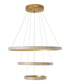 GloboStar® DIAMOND TRIO 61137 Κρεμαστό Φωτιστικό Δαχτυλίδι-Κύκλος LED CCT 100W 12123lm 360° AC 220-240V – Εναλλαγή Φωτισμού μέσω Τηλεχειριστηρίου All In One Ψυχρό 6000k+Φυσικό 4500k+Θερμό 2700k Dimmable Φ25+40+60cm – Χρυσό Βούρτσας – 3 Years Warranty