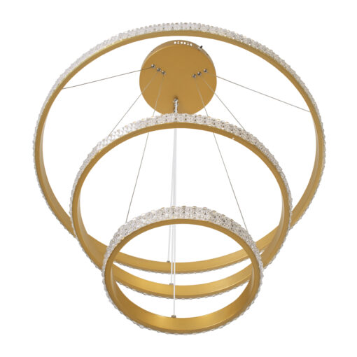 GloboStar® DIAMOND TRIO 61137 Κρεμαστό Φωτιστικό Δαχτυλίδι-Κύκλος LED CCT 100W 12123lm 360° AC 220-240V – Εναλλαγή Φωτισμού μέσω Τηλεχειριστηρίου All In One Ψυχρό 6000k+Φυσικό 4500k+Θερμό 2700k Dimmable Φ25+40+60cm – Χρυσό Βούρτσας – 3 Years Warranty
