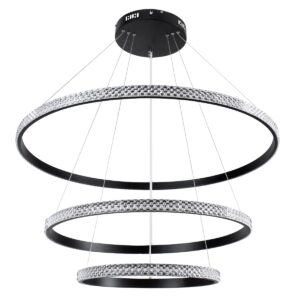 GloboStar® DIAMOND TRIO 61138 Κρεμαστό Φωτιστικό Δαχτυλίδι-Κύκλος LED CCT 120W 14723lm 360° AC 220-240V – Εναλλαγή Φωτισμού μέσω Τηλεχειριστηρίου All In One Ψυχρό 6000k+Φυσικό 4500k+Θερμό 2700k Dimmable Φ40+60+80cm – Μαύρο – 3 Years Warranty