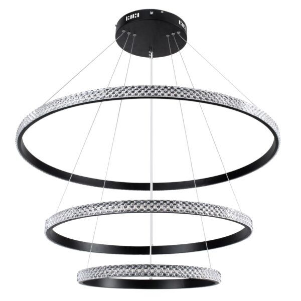 GloboStar® DIAMOND TRIO 61138 Κρεμαστό Φωτιστικό Δαχτυλίδι-Κύκλος LED CCT 120W 14723lm 360° AC 220-240V – Εναλλαγή Φωτισμού μέσω Τηλεχειριστηρίου All In One Ψυχρό 6000k+Φυσικό 4500k+Θερμό 2700k Dimmable Φ40+60+80cm – Μαύρο – 3 Years Warranty