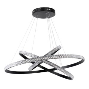 GloboStar® DIAMOND TRIO 61138 Κρεμαστό Φωτιστικό Δαχτυλίδι-Κύκλος LED CCT 120W 14723lm 360° AC 220-240V – Εναλλαγή Φωτισμού μέσω Τηλεχειριστηρίου All In One Ψυχρό 6000k+Φυσικό 4500k+Θερμό 2700k Dimmable Φ40+60+80cm – Μαύρο – 3 Years Warranty