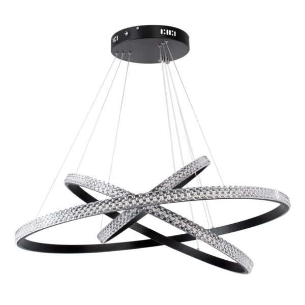 GloboStar® DIAMOND TRIO 61138 Κρεμαστό Φωτιστικό Δαχτυλίδι-Κύκλος LED CCT 120W 14723lm 360° AC 220-240V – Εναλλαγή Φωτισμού μέσω Τηλεχειριστηρίου All In One Ψυχρό 6000k+Φυσικό 4500k+Θερμό 2700k Dimmable Φ40+60+80cm – Μαύρο – 3 Years Warranty