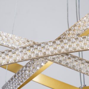GloboStar® DIAMOND TRIO 61139-DECO Κρεμαστό Φωτιστικό Δαχτυλίδι-Κύκλος LED CCT 120W 14723lm 360° AC 220-240V – Εναλλαγή Φωτισμού μέσω Τηλεχειριστηρίου All In One Ψυχρό 6000k+Φυσικό 4500k+Θερμό 2700k Dimmable Φ40+60+80cm – Χρυσό Βούρτσας – 3 Years Warranty