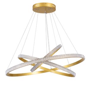GloboStar® DIAMOND TRIO 61139-DECO Κρεμαστό Φωτιστικό Δαχτυλίδι-Κύκλος LED CCT 120W 14723lm 360° AC 220-240V – Εναλλαγή Φωτισμού μέσω Τηλεχειριστηρίου All In One Ψυχρό 6000k+Φυσικό 4500k+Θερμό 2700k Dimmable Φ40+60+80cm – Χρυσό Βούρτσας – 3 Years Warranty