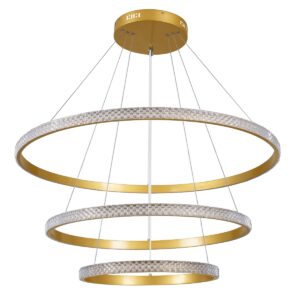 GloboStar® DIAMOND TRIO 61139-DECO Κρεμαστό Φωτιστικό Δαχτυλίδι-Κύκλος LED CCT 120W 14723lm 360° AC 220-240V – Εναλλαγή Φωτισμού μέσω Τηλεχειριστηρίου All In One Ψυχρό 6000k+Φυσικό 4500k+Θερμό 2700k Dimmable Φ40+60+80cm – Χρυσό Βούρτσας – 3 Years Warranty