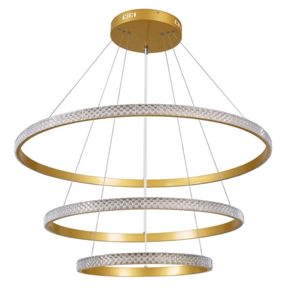 GloboStar® DIAMOND TRIO 61139-DECO Κρεμαστό Φωτιστικό Δαχτυλίδι-Κύκλος LED CCT 120W 14723lm 360° AC 220-240V – Εναλλαγή Φωτισμού μέσω Τηλεχειριστηρίου All In One Ψυχρό 6000k+Φυσικό 4500k+Θερμό 2700k Dimmable Φ40+60+80cm – Χρυσό Βούρτσας – 3 Years Warranty