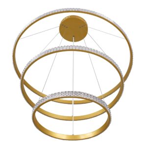 GloboStar® DIAMOND TRIO 61139-DECO Κρεμαστό Φωτιστικό Δαχτυλίδι-Κύκλος LED CCT 120W 14723lm 360° AC 220-240V – Εναλλαγή Φωτισμού μέσω Τηλεχειριστηρίου All In One Ψυχρό 6000k+Φυσικό 4500k+Θερμό 2700k Dimmable Φ40+60+80cm – Χρυσό Βούρτσας – 3 Years Warranty